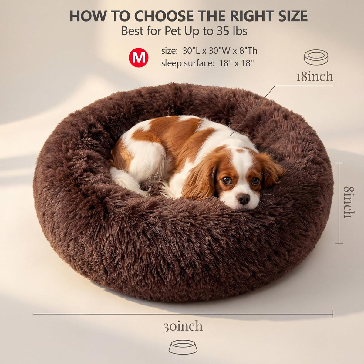 Small Calming Dogs Bed for Small Dogs Anti-Anxiety Machine Washable - Coffee / 30 inches - image 3