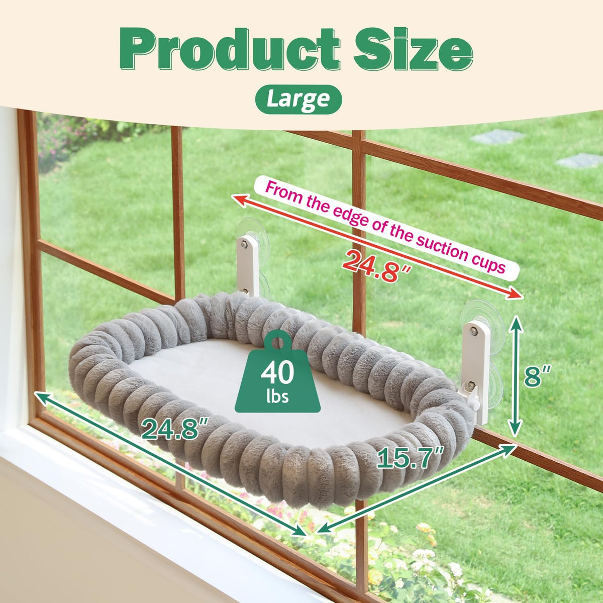Zakkart SnugCloud Foldable Cat Window Perch – Essentials for Cats - Gray / Large (24.8"x15.7") - image 2