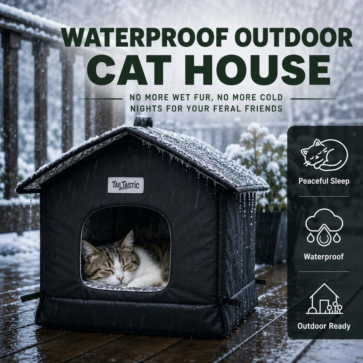 Tailtastic Weather Outdoor Cat House - BLACK / S - image 2