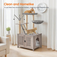 HOOBRO Cat Tree with Litter Box Enclosure - Greige - image 3