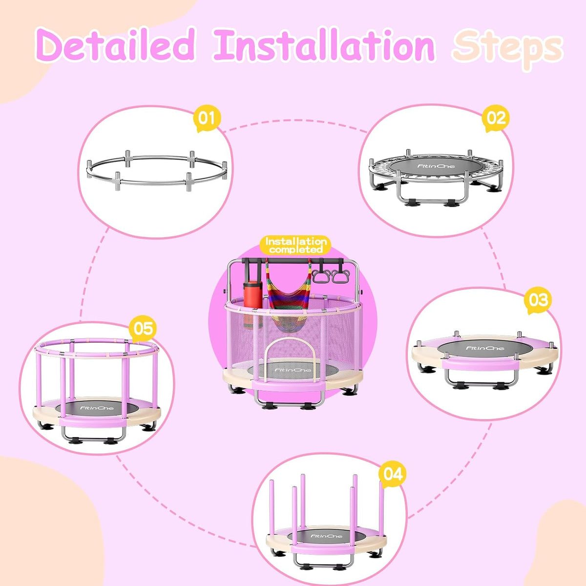 55" Toddler Mini Trampoline for Kids - Pink-Purple - image 3