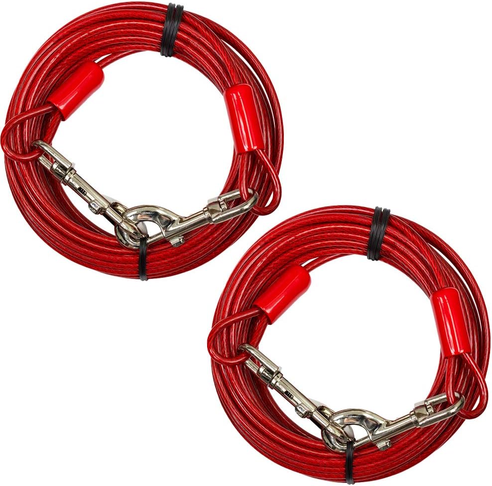 BV Dog Tie Out Cable 30 Feet - 125lbs/ 30ft/ Red / Pair