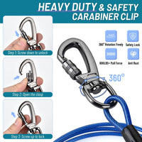 Dog Runner for Yard, Heavy Duty 100FT Dog Runs for Outside with 10FT Tie Out Cable, Trolley System - 100ft run cable+10ft tie out cable / Dark Blue - image 4