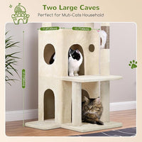 Globlazer Cat Tree Tower for Indoor Cats, 50-inch Adult Cat Tree House for Large Adult Cats with Steps, Scratching Post, 2 Cat Caves, Dangling Toys, FC50, Beige
