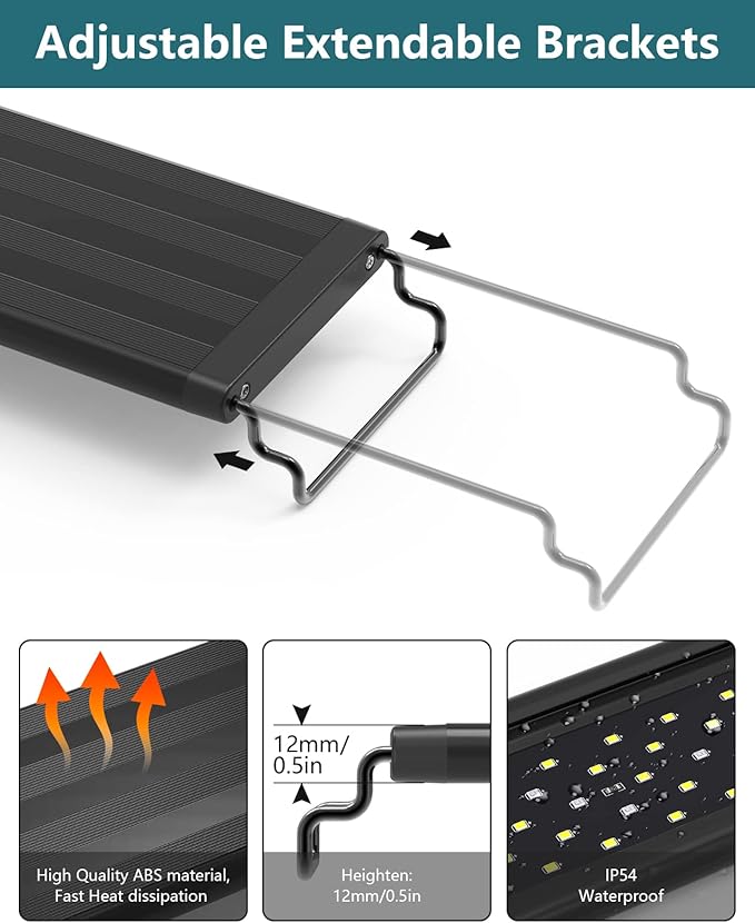 Led Aquarium Light for Plants-Full Spectrum Fish Tank Light with Timer Auto On/Off, 36-42 Inch, Adjustable Brightness, White Blue Red Green Pink LEDs with Extendable Brackets for Freshwater