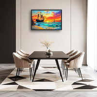 Framed Large Ship Wall Art for Living Room, Oversized Coastal Beach Boat Wall Decor Nautical Seascape Sailboat Canvas Painting Modern Artwork Home Decoration for Living Room Bedroom 36"x24"