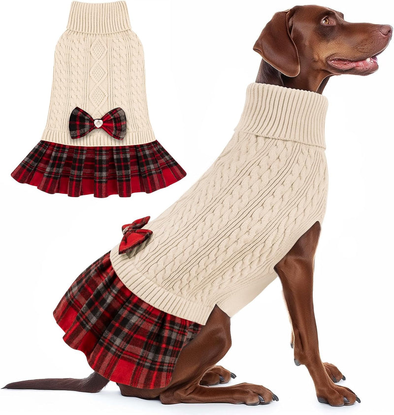 KYEESE Dog Sweater Dress for Small Dogs Turtleneck Thick Knit Pullover – Essentials for Dogs - 3XL (70-95lbs) / 01# Beige
