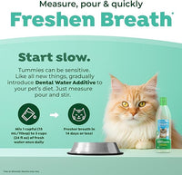TropiClean Fresh Breath Water Additive for Cats, Cat Teeth Cleaning and Breath Freshener Solution, Complete No Brushing Dental Care, 16 oz.
