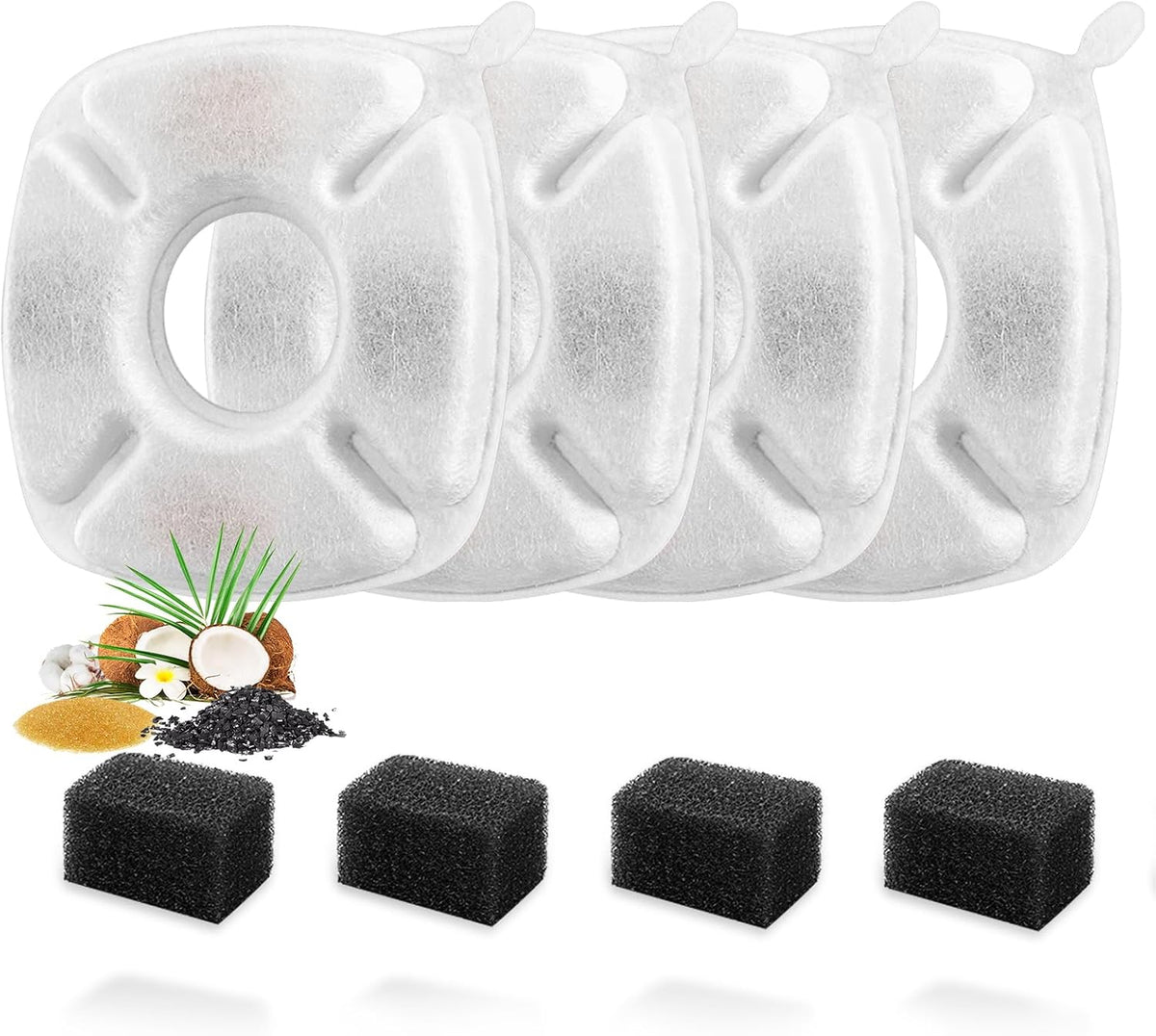 24 Pcs Cat Fountain Replacement Filters 12 Pack Cat Water Fountain - 4 Filters & 4 Sponges
