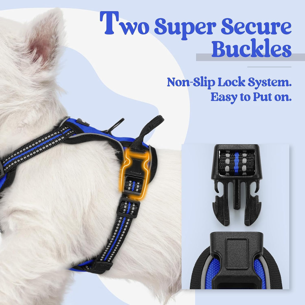 rabbitgoo Dog Harness, No Pull for Large Dogs with 2 Leash Clips - X-Small / Dazzling Blue - image 3