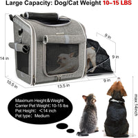 Dog Bike Basket, Expandable Soft-Sided Pet Carrier Backpack with 4 Open Doors, 4 Mesh Windows - Grey-Fits 10-18 Lbs - image 3