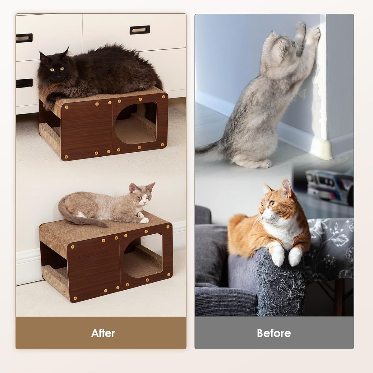 EHEYCIGA Cardboard Cat Scratcher House - 20x11.5x10.5inch / Dark Brown - image 2