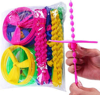 JIEOU hand spin flying helicopter toys, 20 colorful plastic bamboo dragonfly propellers