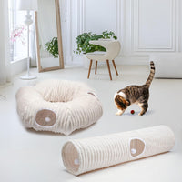 Luxurious Cat Tunnel,43" Straight Cat Tunnel Toys with Balls for Indoor,Collapsible Peekaboo Cave - White Stripe - image 2