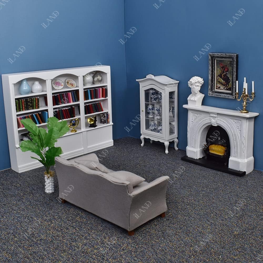 iLAND 1:12 scale dollhouse couch in turquoise blue velvet with two cushions and two pillows - view 16