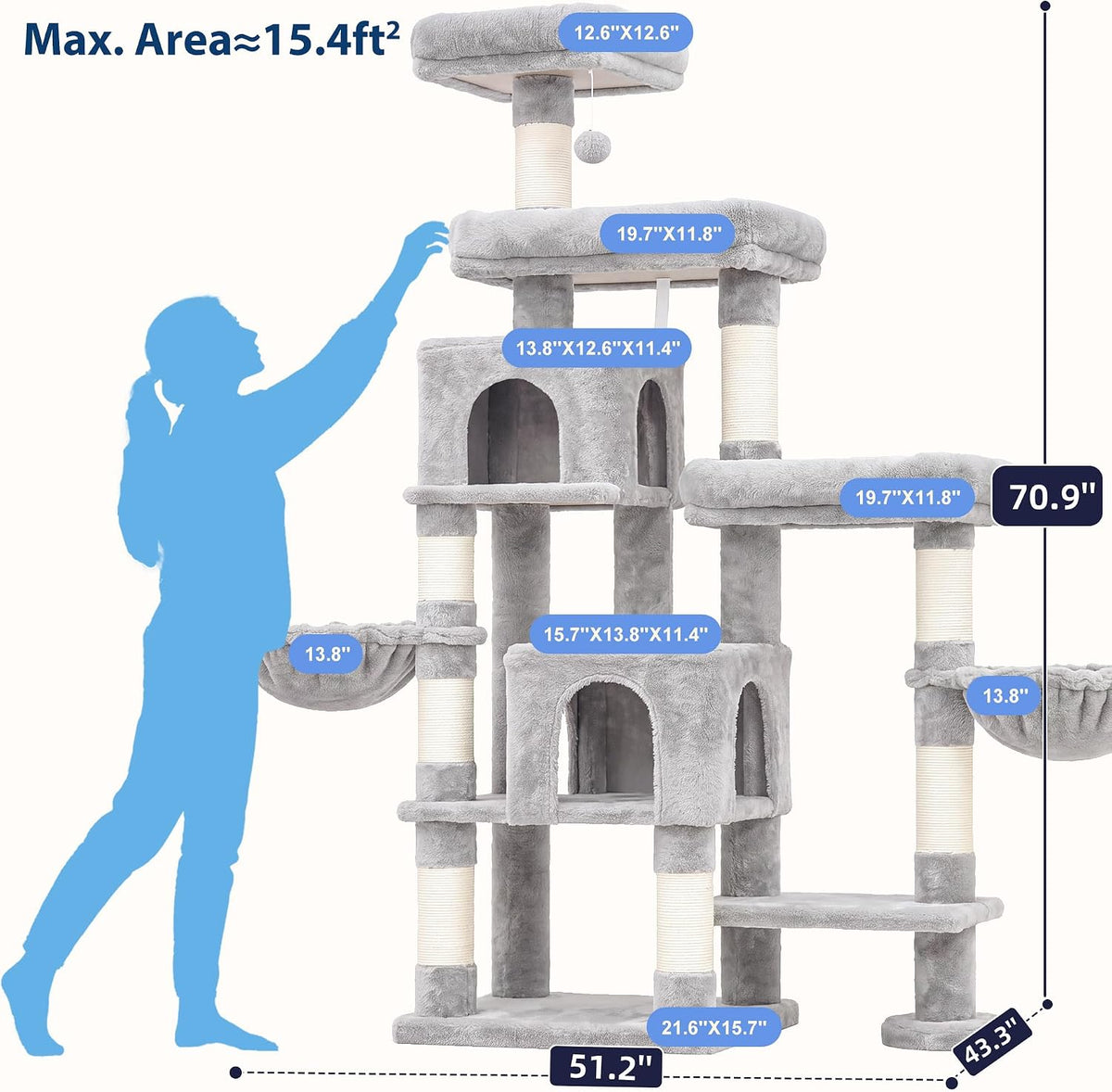 Hey-brother Cat Tree Tower with Stable Extended Base - Light Gray - image 2