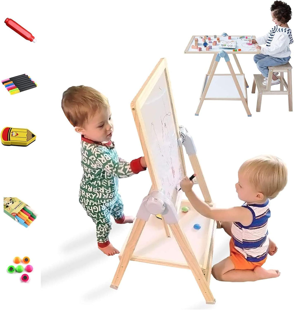 QZMTOY Kids Art Easel, Deluxe Standing Easel Set
