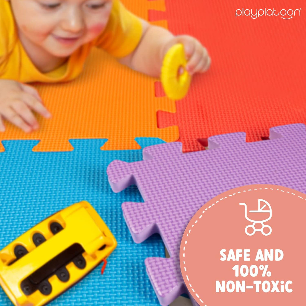 Non-Toxic Extra-Thick 36 Piece Children Play & Exercise Mat - 6 ft x 6 ft (Square) / Primary Colors - image 4