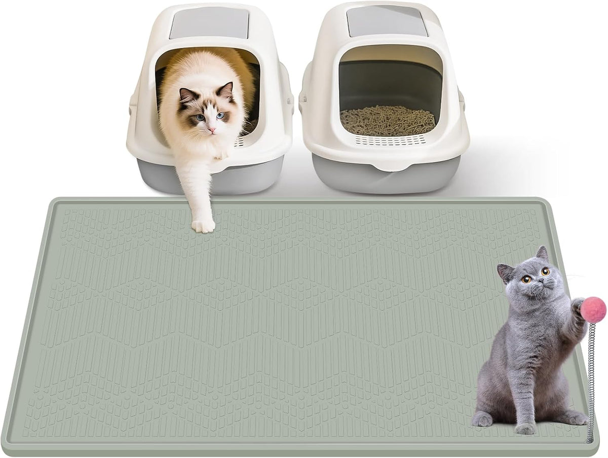 Silicone Cat Litter Mat with Toy, Waterproof - Light green