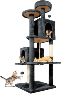 58.5inch Large Cat Tree Tower Condo for Indoor Cats - 58.5in / Grey Black