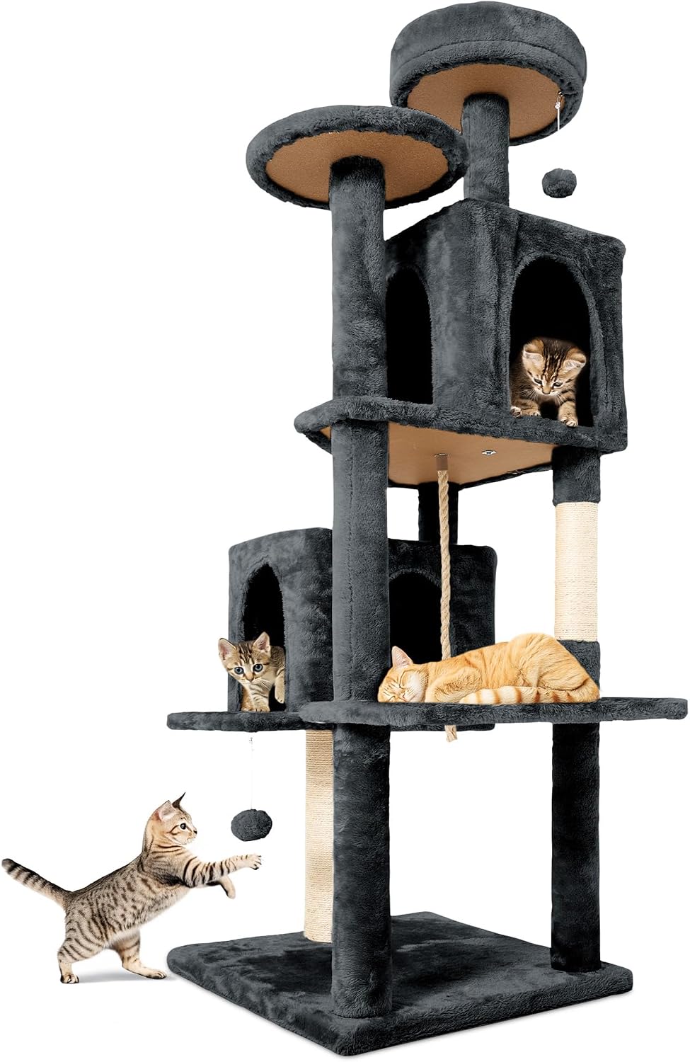 58.5inch Large Cat Tree Tower Condo for Indoor Cats - 58.5in / Grey Black
