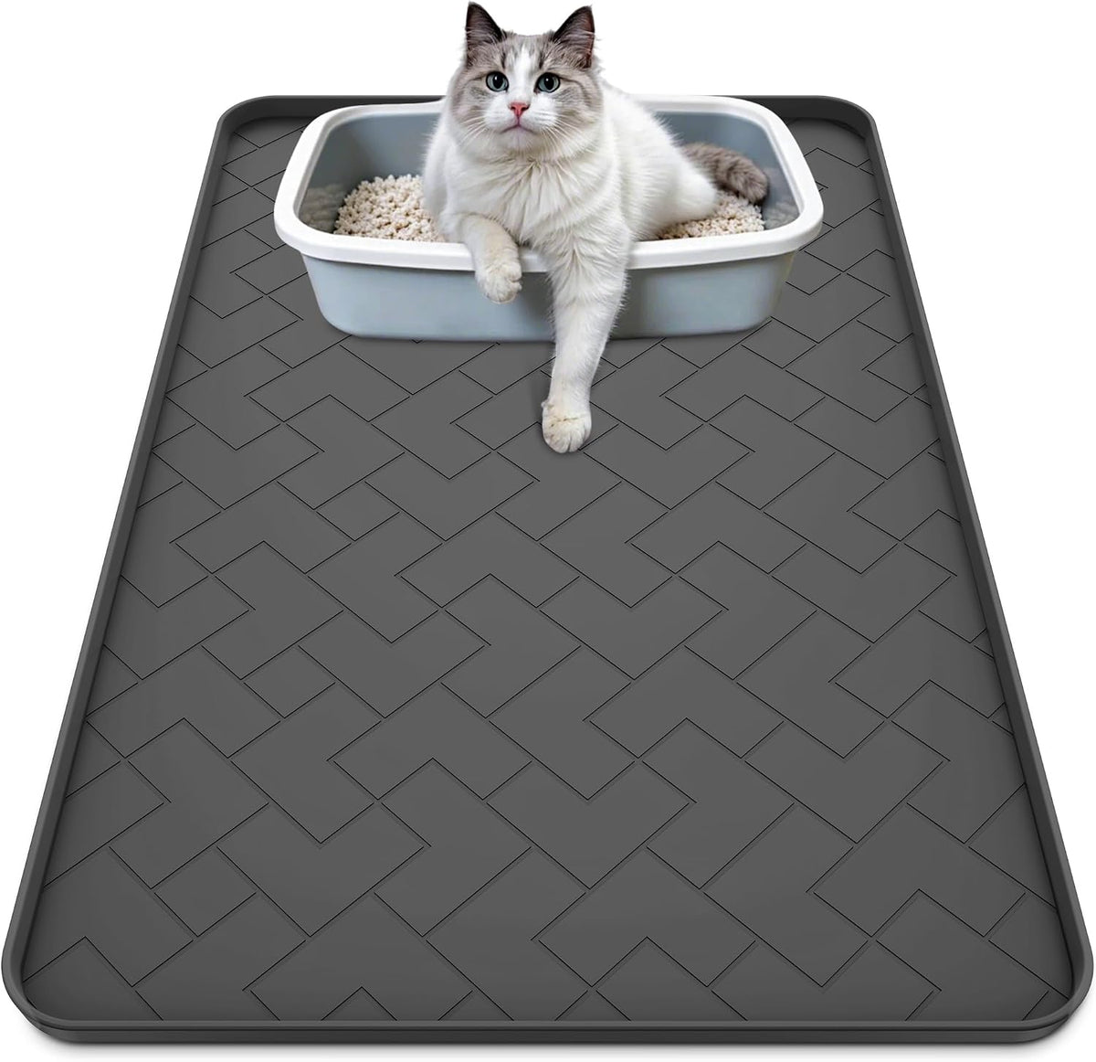 Silicone Cat Litter Mat for litter box Large 34" X 22"-Easy to Clean - Black / 34" X 22"