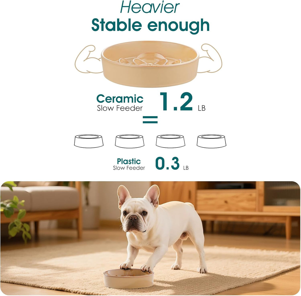 vancasso Slow Feeder Dog Bowl - S - 0.6 Cups / Khaki - image 4