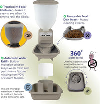 Automatic Dog & Cat Food Feeder with Water Dispenser – Smart Pet Feeder with Portion Control, OLED Display, Anti Jam Design, Battery Operated Dispenser for Small Pets - Taupe