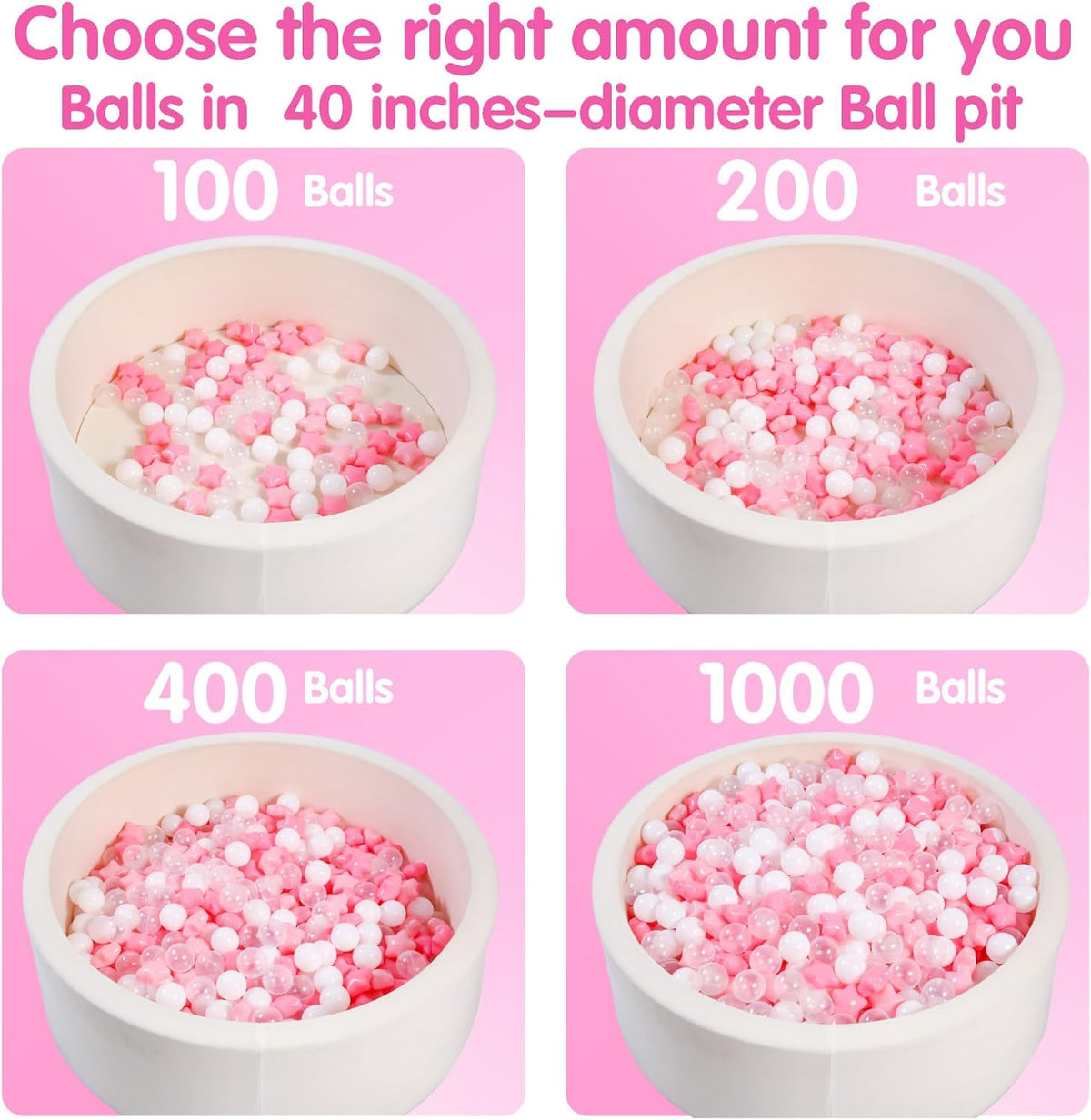 TRENDPLAY Ball Pit Balls Star and Heart Shapes for Toddlers - White Pink / 100 - image 3