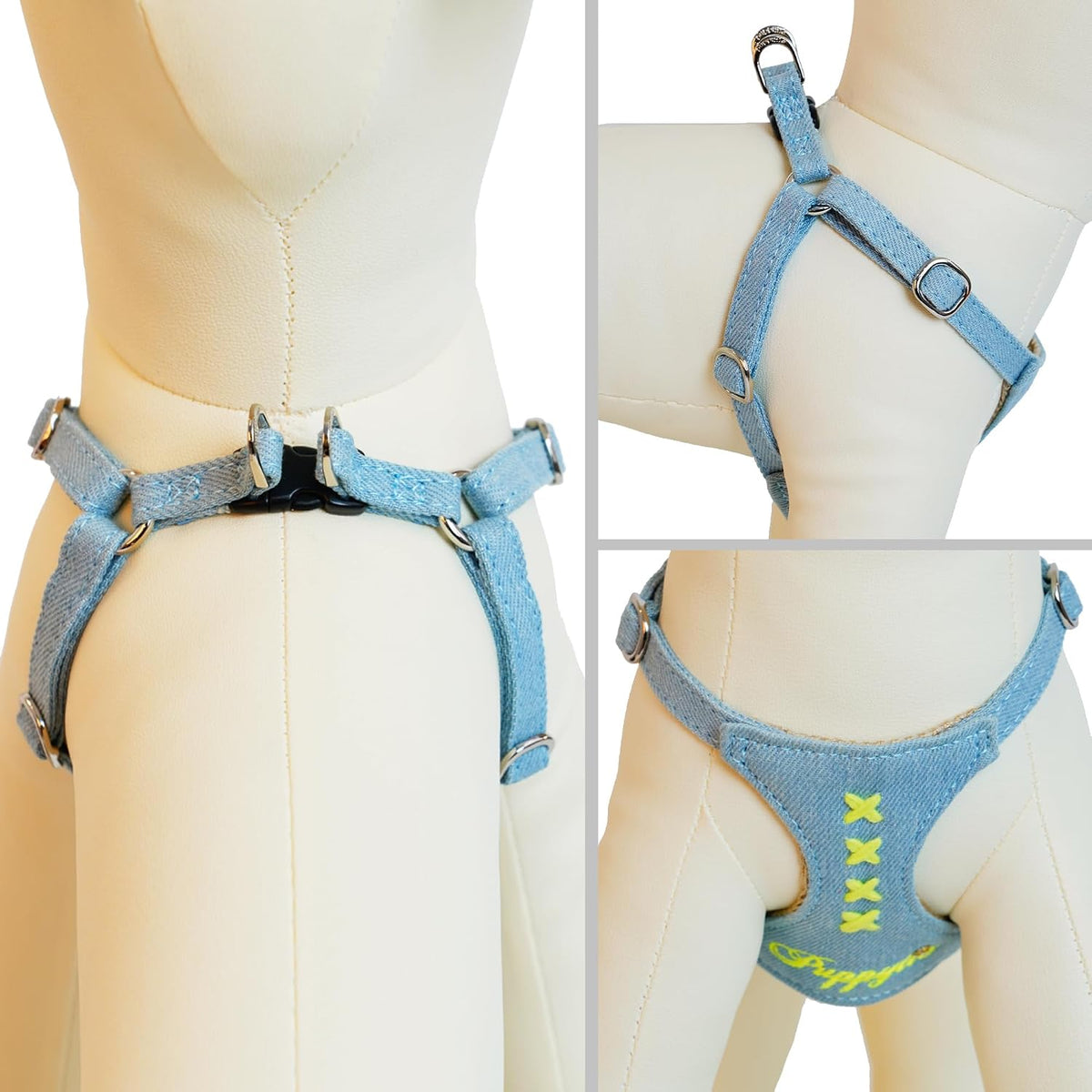 Puppytie XS Dog Harness and Leash Set, Denim Brown, XS – Essentials for Dogs - cross-light blue / XS(4.5-11lb) - image 2