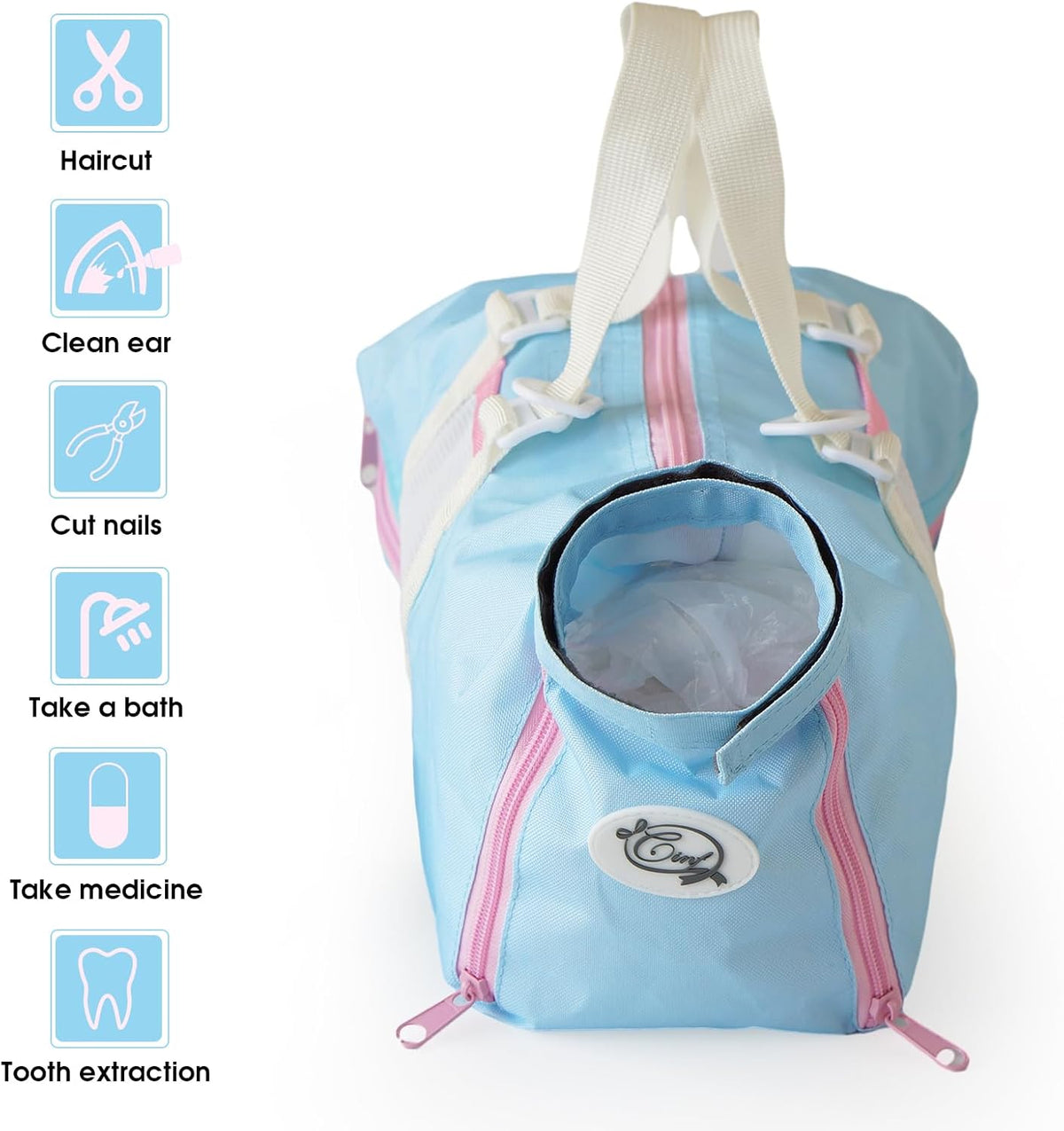 Cinf Cat Restraint Grooming Bag - M Size–Fits most adult cats (8–12 lbs) / Sky Blue Blush - image 3
