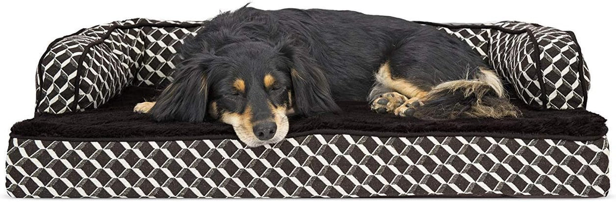 Furhaven Orthopedic Dog Bed for Large Dogs w/ Removable Bolsters - Diamond Brown (Plush & Woven Décor) / Medium
