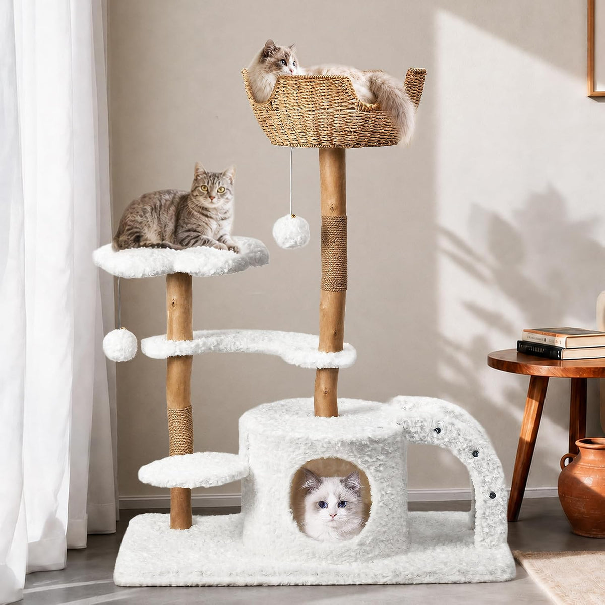 Easyego Modern Cat Tree, 26.3" Aesthetic Wood Cat Tree Tower for Small Cats – Essentials for Cats - White / 45.6'' - image 2