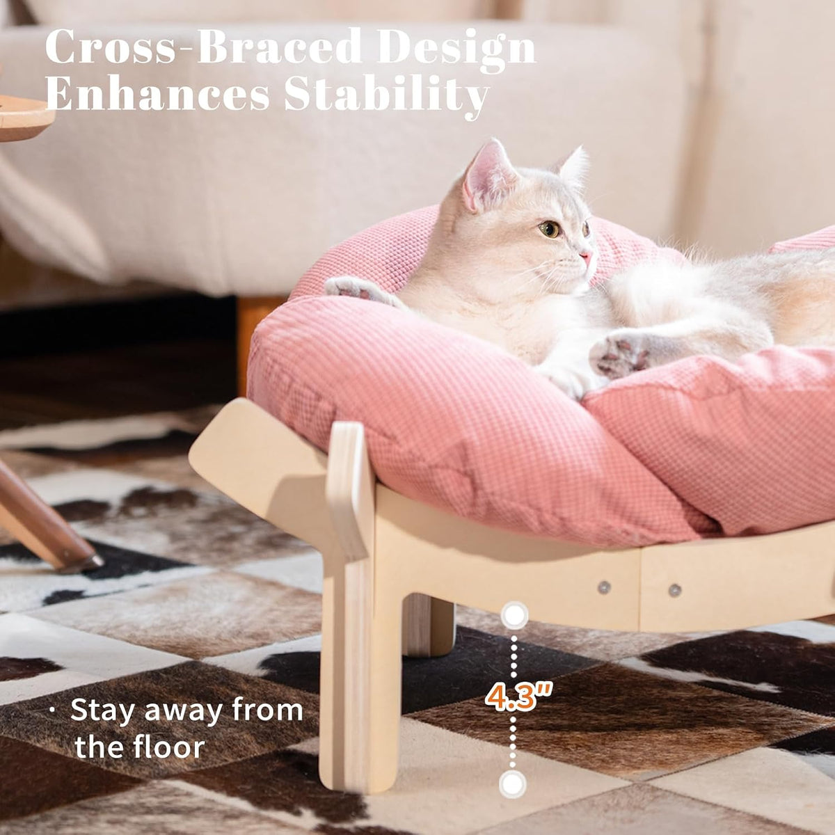 Elevated Cat Bed for Indoor Cats Couch Sofa Flower – Essentials for Cats - Pink - image 2