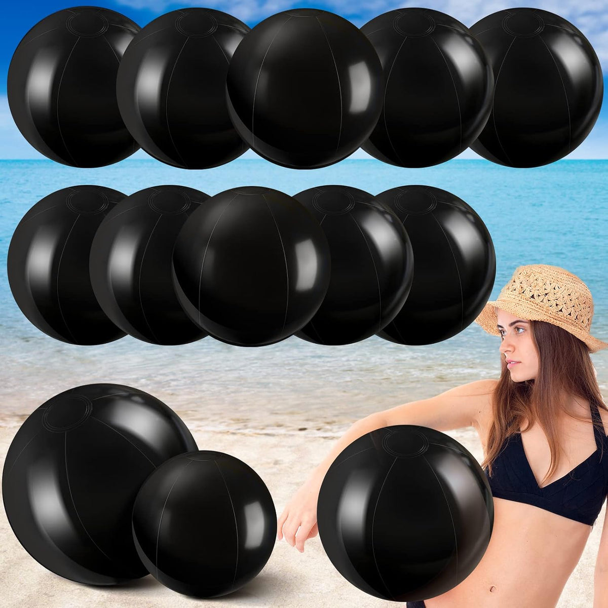 Sinmoe 12 pack white beach balls in 16 and 24 inch sizes, inflated - view 3