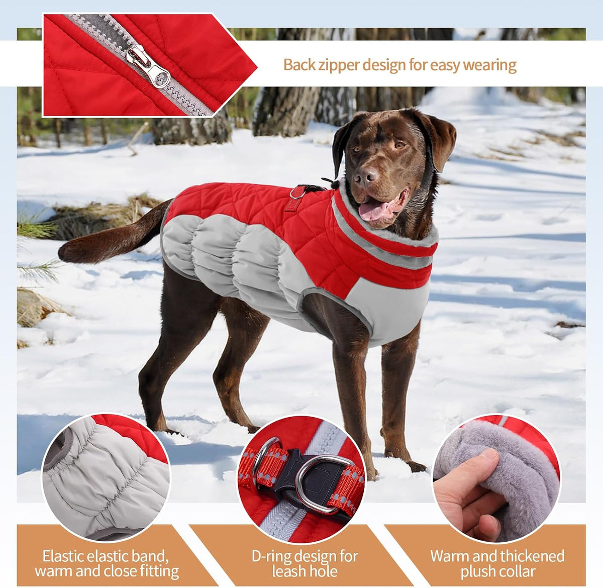 Dog Winter Jacket Cozy Reflective Waterproof Windproof Warm Pet - X-Small / Red - image 2