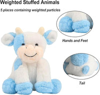 Blue and White Cow Weighted Stuffed Animal 20cm/7.87in Cute Sitting Cow Plush Toy with Smile Soft Fluffy Small Farm Plushie for Kids Adults Birthday Festival Gift Bed Home Office Decor Toys