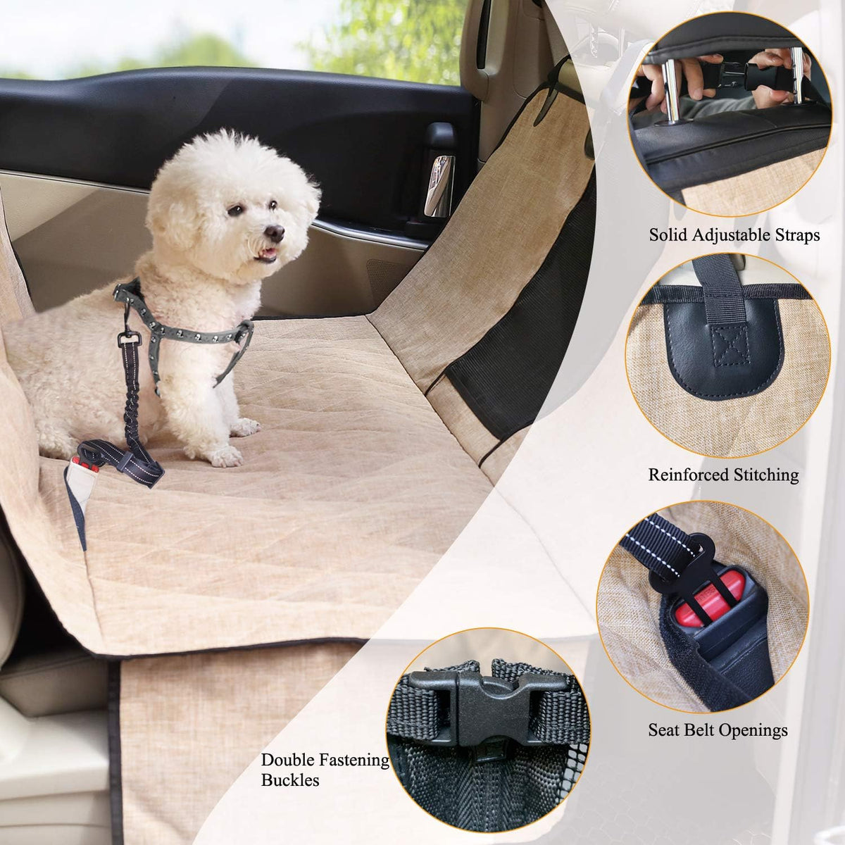 VIVAGLORY Dog Seat Cover Dog Hammock, Standard - Standard (width 52") / Heather Khaki - image 3