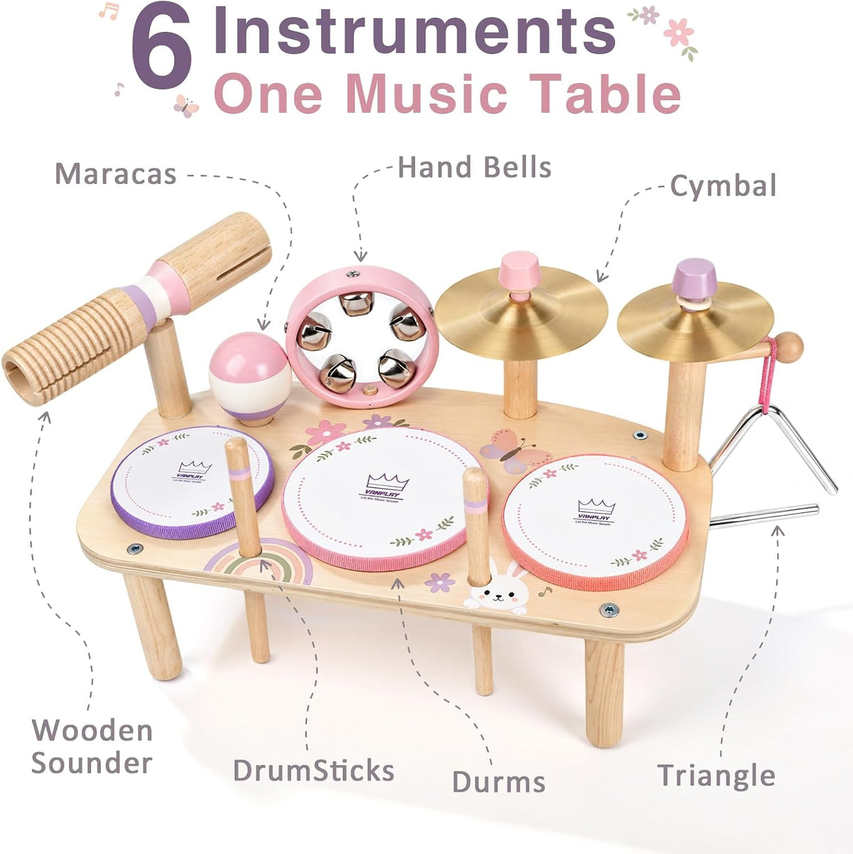 Vanplay Kids Drum Set, Montessori Toys for 2 3 Year Old Boy Girl Gifts – Fun for Kids & Family - Pink,purple - image 2