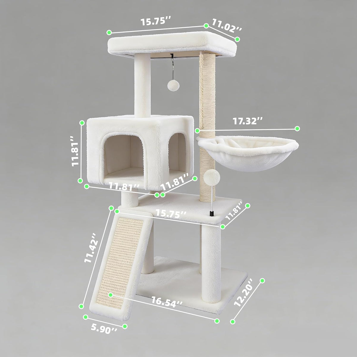 Cat Tree with Cat Condo and Hammock - Beige / 35" - image 2