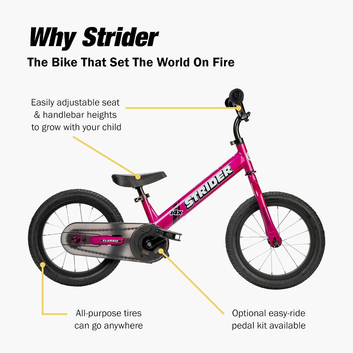 Strider 14x classic balance bike in Rocket Red for kids ages 3 to 6 - view 5
