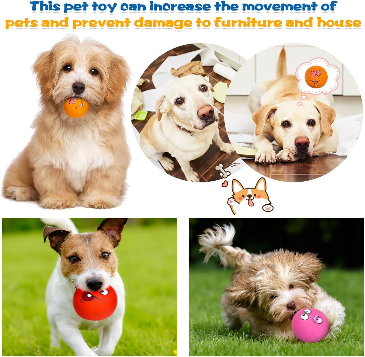 Hungdao 12 Pcs Squeaky Dog Toys, Small Dog Ball Bulk - Lively - image 4