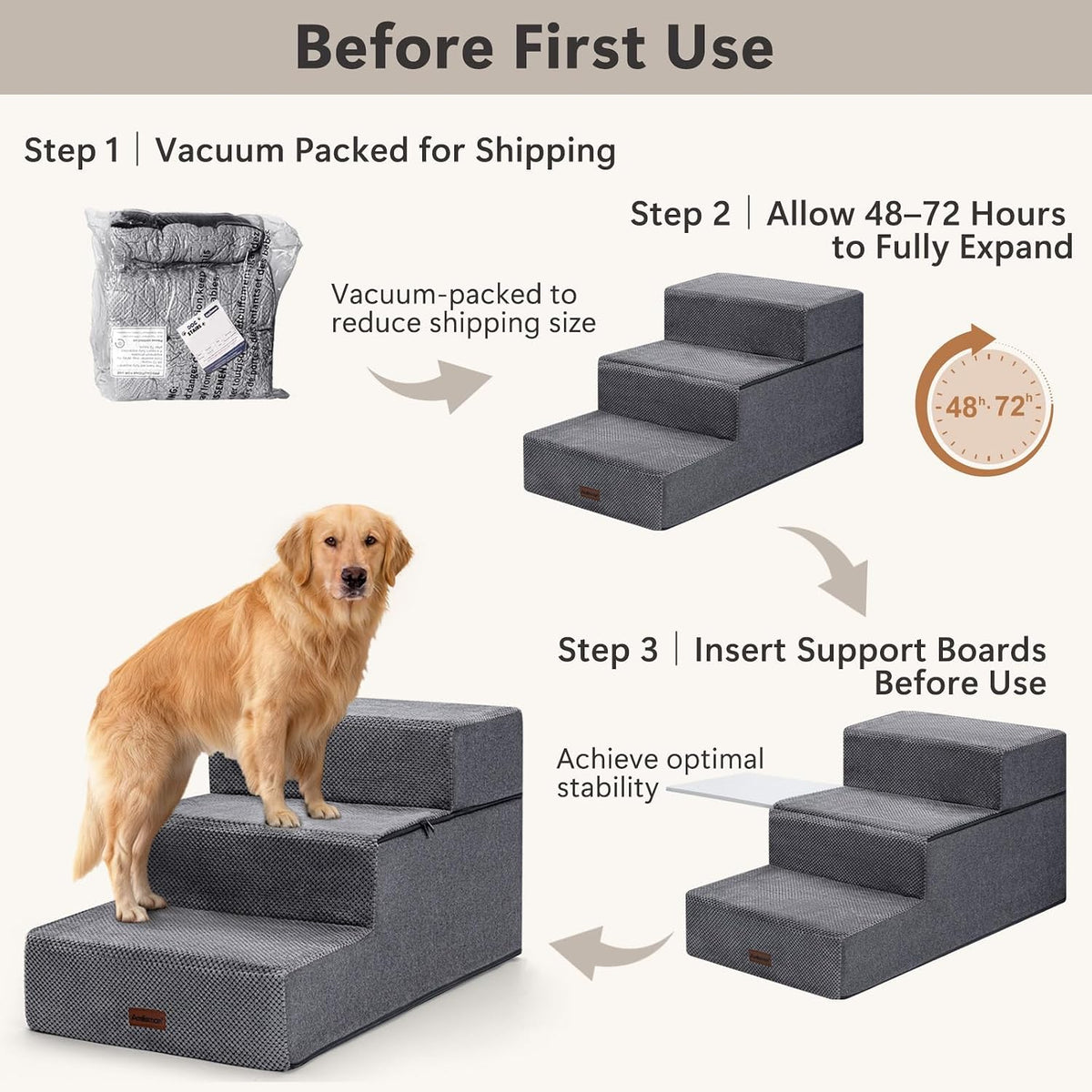Dog Stairs for Large Dogs 18" H - Grey / 3-Step 18" H - image 4