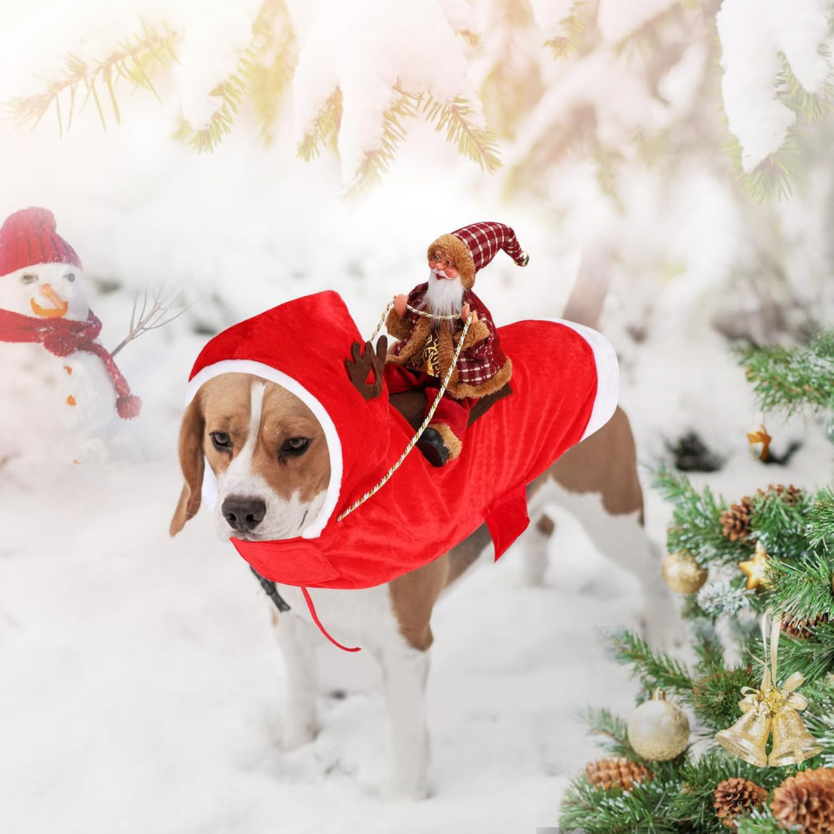 Santa Dog Costume, Dog Christmas Outfit, Riding Pet Costume - RedBrown Santa Claus / S(Neck:10.2-11.8" Chest:13-18.5") - image 2