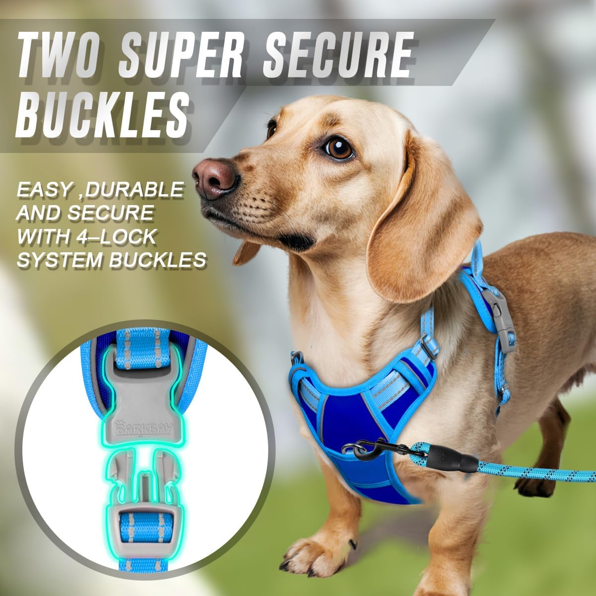 BARKBAY Dog Harness No Pull for Large Dogs Front Back Clips - Small(Chest:19.5-26") / Sapphire Blue & Blue - image 4