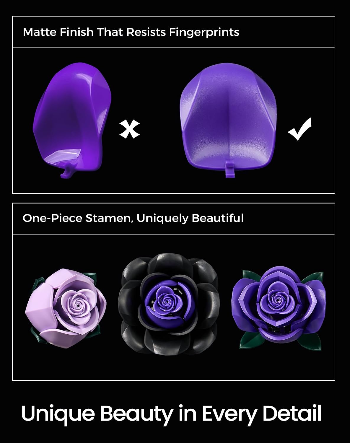 iATOM Black Roses Flower Building Set 3Pack Basket Stuffers Gift - Purple - image 4