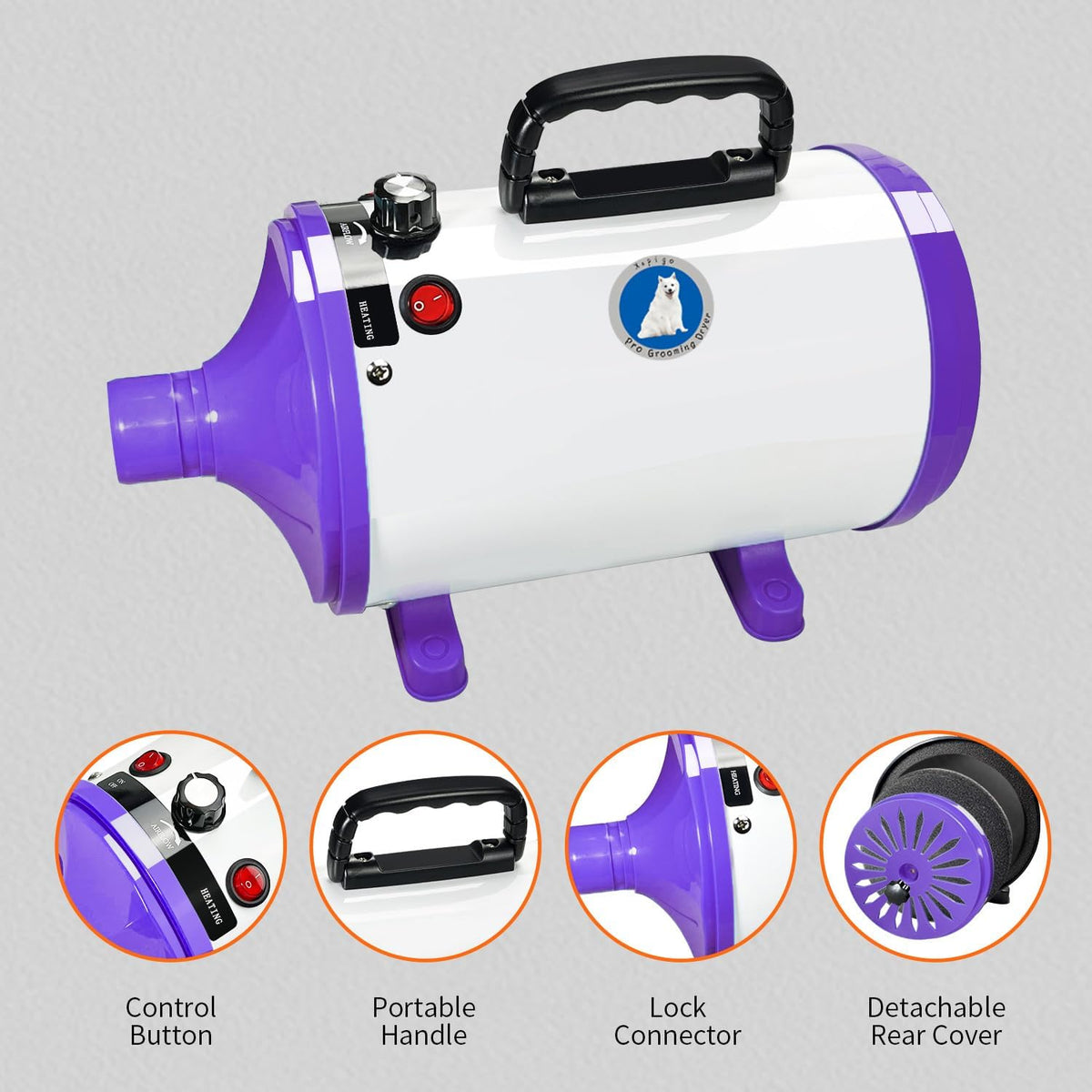 Dog Dryer, High Velocity Professional Dog Grooming Dryer - Purple - image 3