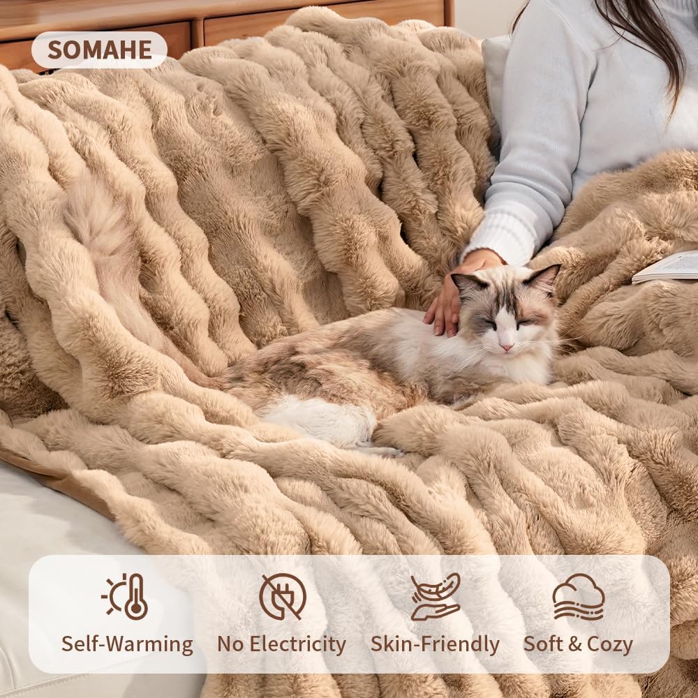 SOMAHE Soft Faux Fur Cat Blanket, Washable - 22"L x 18"W Inches / Latte Coffee - image 3