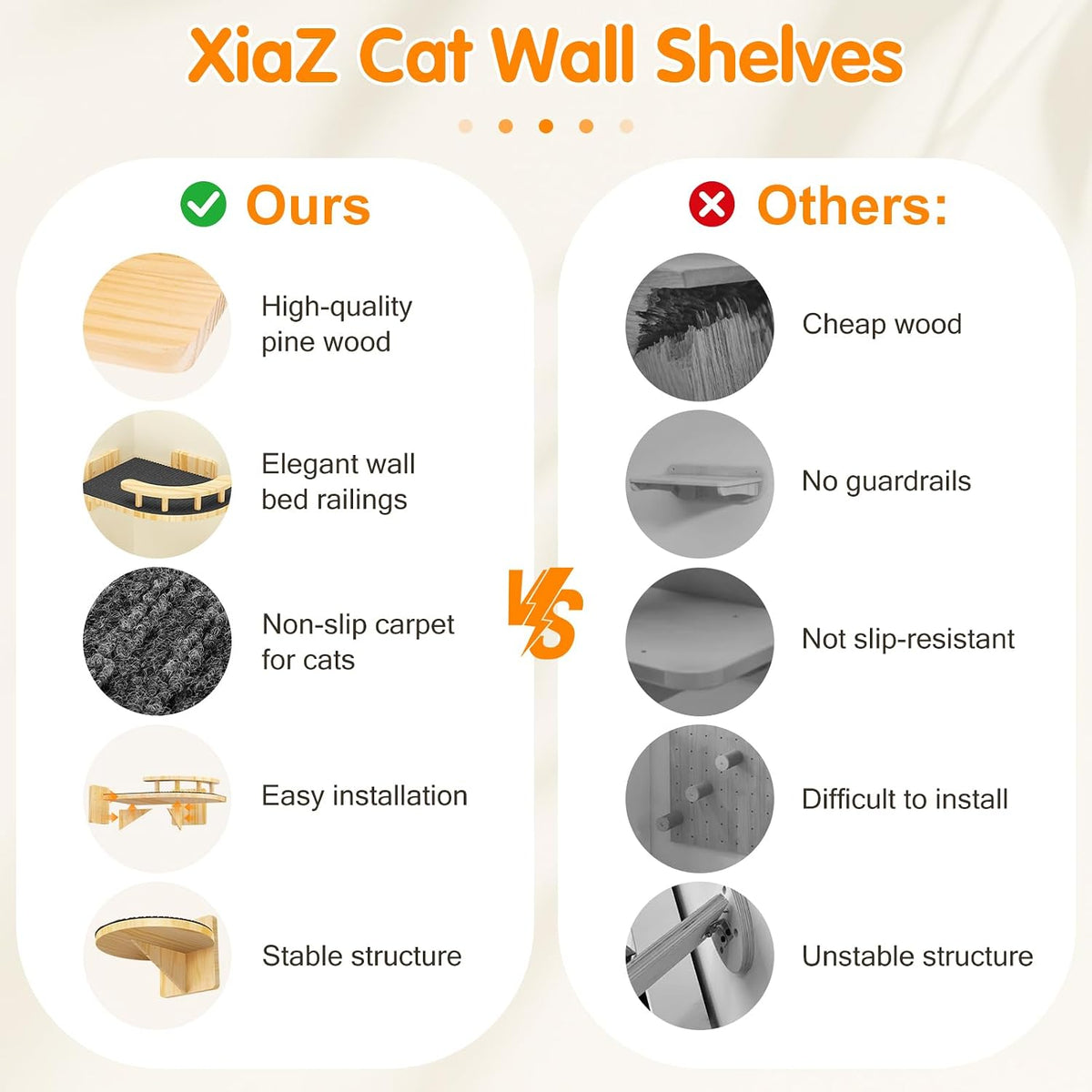 XiaZ Cat Wall Shelves, Corner Cat Shelf with 3 Wide Perch Steps - Corner - image 2