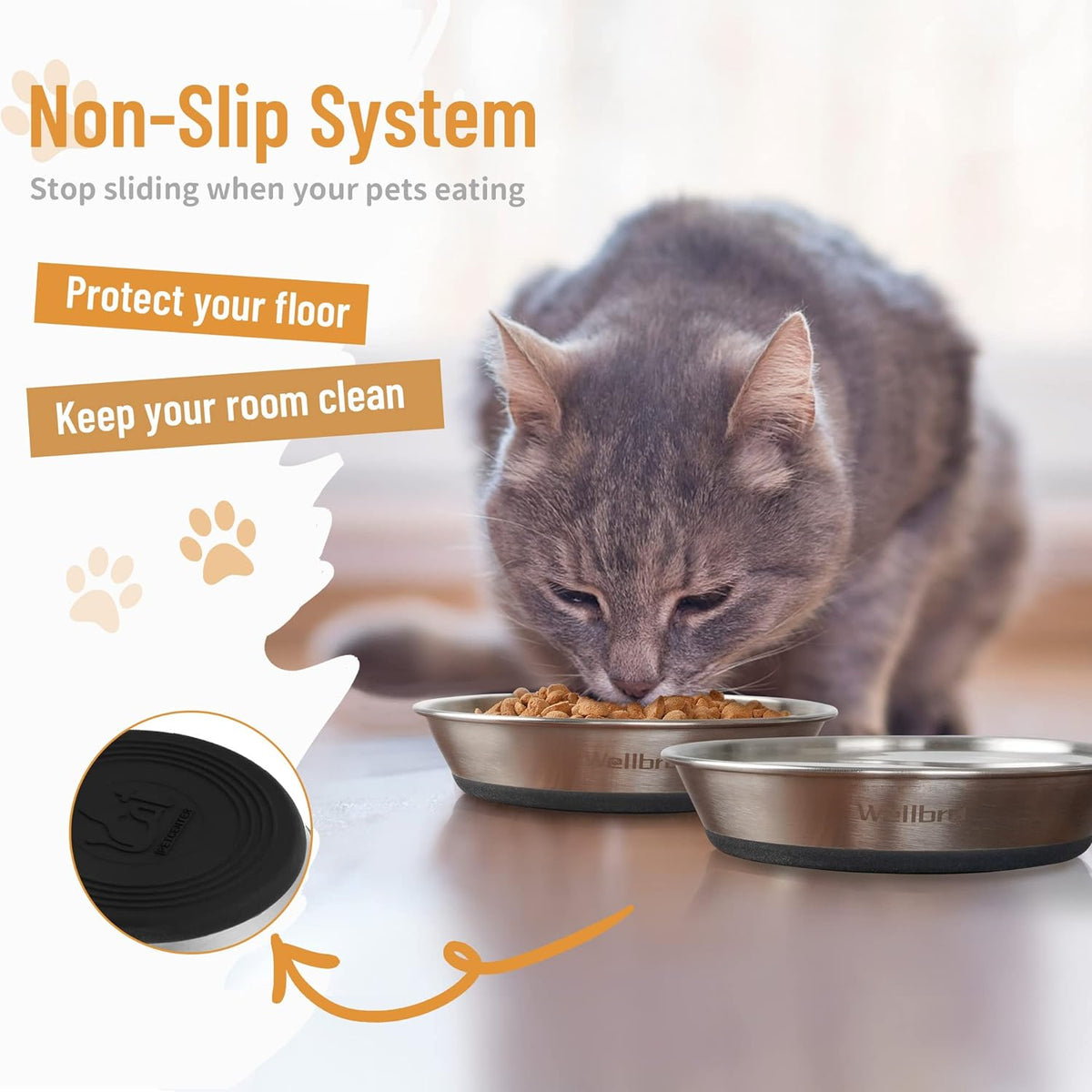 Cat Bowls, 304 Stainless Steel Non-Slip Wide Shallow - 4 Non-slip Bowls - image 4